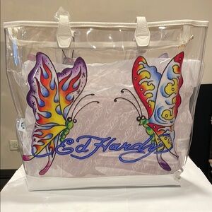 Ed Hardy White Artistic Tote Bag NWT